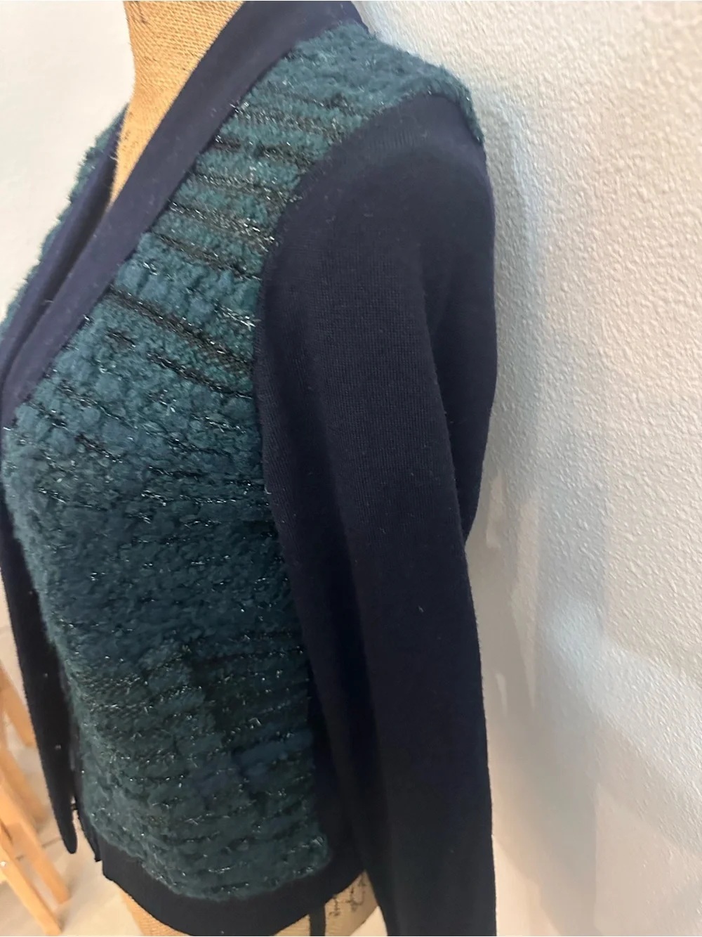 Tory Burch Beige Knit Top with Navy Trim
